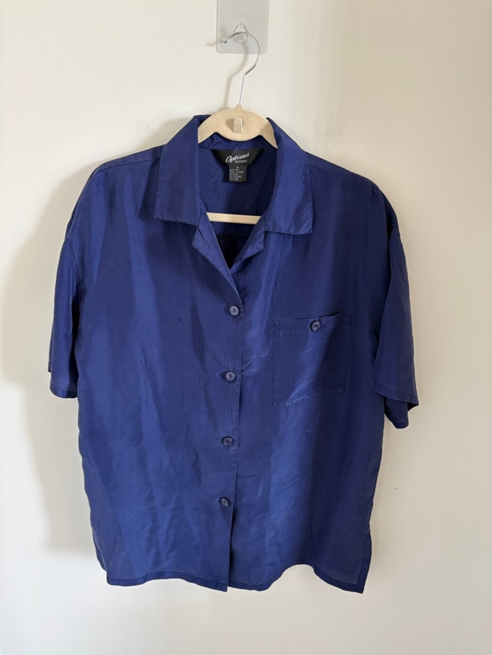 Vintage Royal Blue Women’s Button-Up 100% Silk Shirt Blouse